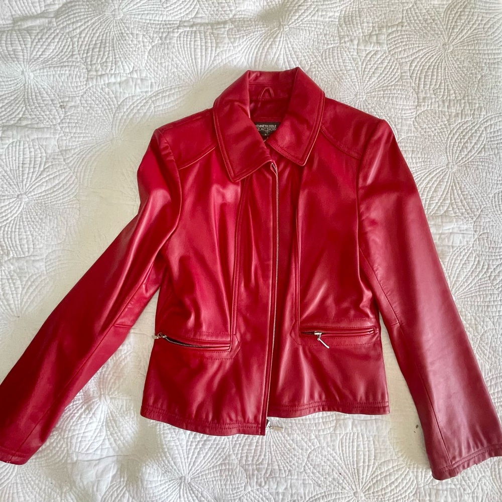 Kenneth Cole Women's Red Genuine Leather Jacket